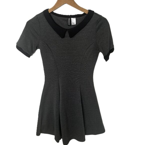 Cute Gray Skater Dress with Black Collar - Picture 3 of 4